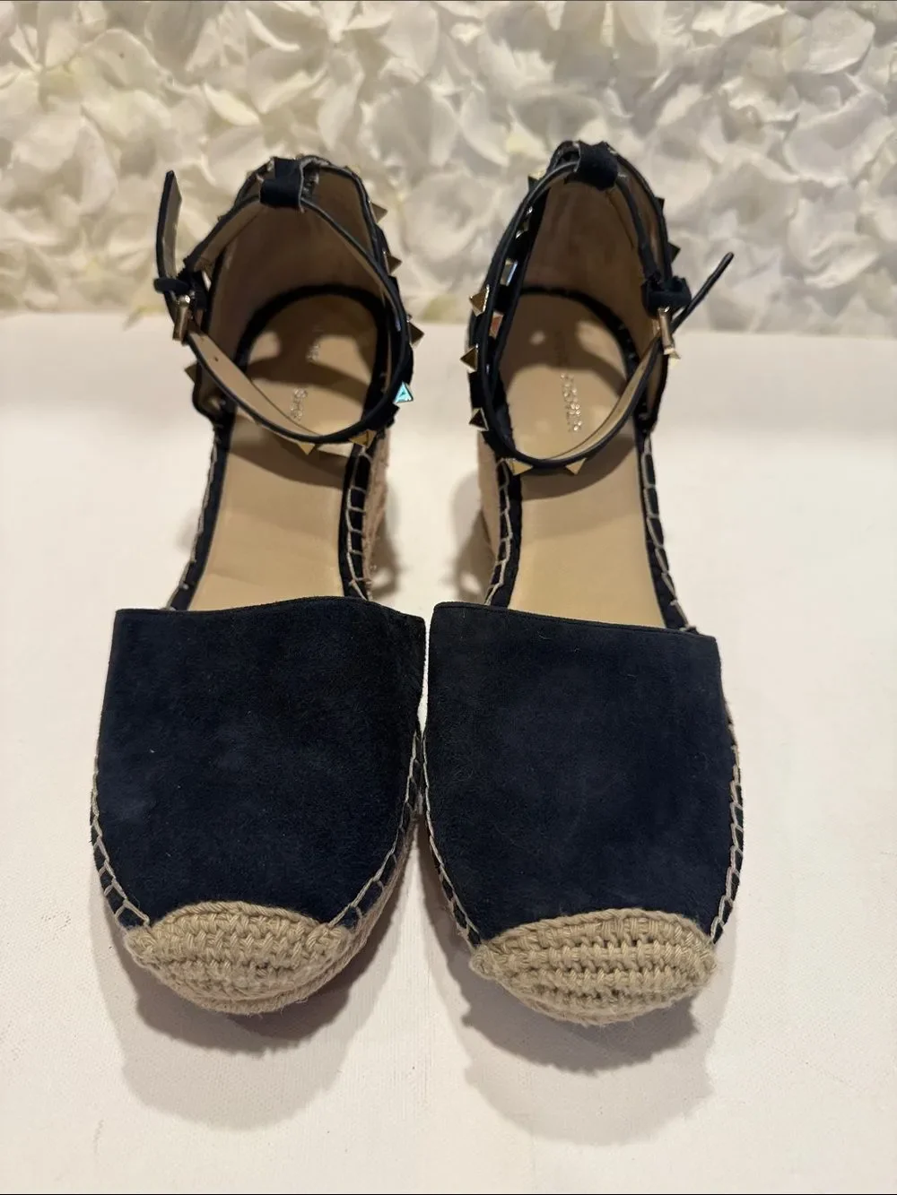 Marc Fisher Black Suede Espadrille Ankle-Strap Flats